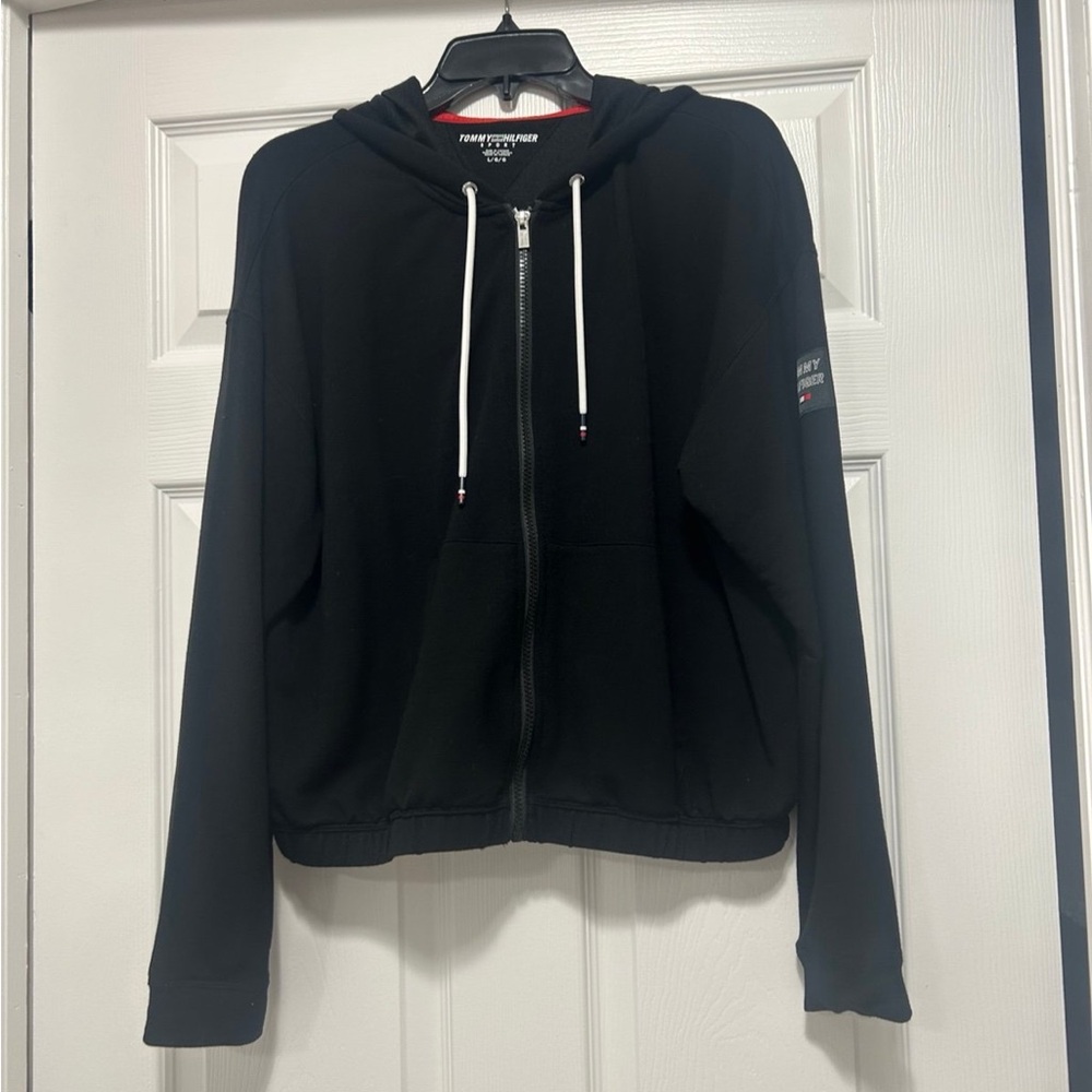 Tommy Hilfiger Black Hoodie with White Drawstrings